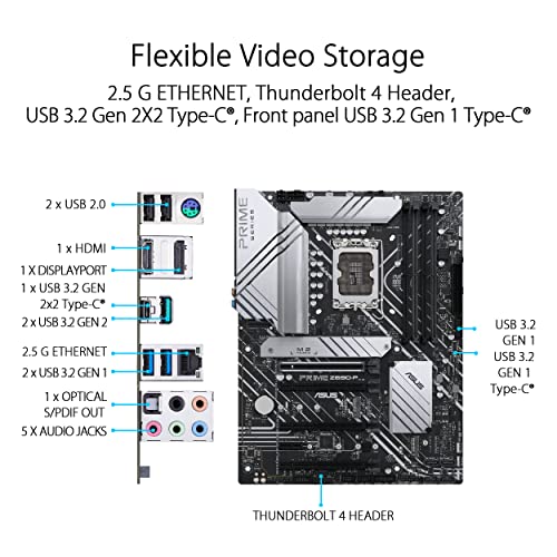ASUS Prime Z690-P LGA 1700 (Intel 12th Gen) ATX Motherboard (PCIe 5.0, DDR5,14+1 Power Stages,3X M.2,2.5Gb LAN,V-M.2 e-Key,Front Panel USB 3.2 Gen 1 USB Type-C,Thunderbolt 4 Support,Arua Sync)