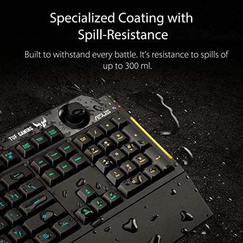 ASUS Membrane Gaming Keyboard for PC - TUF K1 | Programmable, Onboard Memory | Dedicated Volume Knob, Aura Sync RGB & Side Lighting | Detachable Wrist Rest | Spill-Resistant | Highly Durable | Black