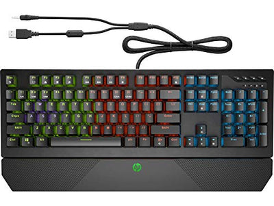 HP Pavilion Gaming Wired Mechanical Keyboard 800 with 4-Zone Backlit LED, Anti-Ghosting N-Key Rollover, Audio Control, and Red Mechanical Switches, (5JS06AA)
