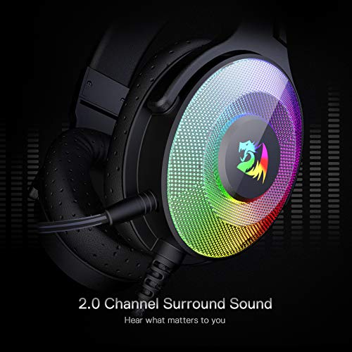 Redragon H350 Pandora RGB Wired Gaming Headset, Dynamic RGB Backlight - Stereo Surround-Sound - 50MM Drivers - Detachable Microphone, Over-Ear Headphones Works for PC/PS4/NS (USB Connection)