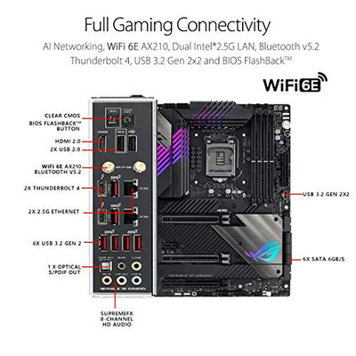 ROG Maximus XIII Hero (WiFi 6E) Z590 LGA 1200(Intel®11th/10th Gen) ATX Gaming Motherboard (PCIe 4.0, 14+2 Power Stages, DDR4 5333+, Dual 2.5Gb LAN,Thunderbolt 4 onboard, 4X M.2/NVMe SSD, Aura RGB)