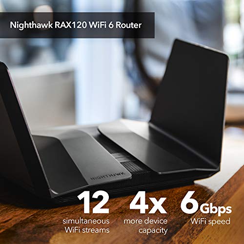 NETGEAR Nighthawk WiFi 6 Router (RAX120) 12-Stream Dual-Band Gigabit Router, AX6000 Wireless Speed (Up to 6 Gbps), Coverage Up to 3,500 sq.ft. and 30 Devices