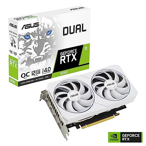 ASUS Dual GeForce RTX™ 3060 White OC Edition 12GB GDDR6 (PCIe 4.0, 12GB GDDR6, HDMI 2.1, DisplayPort 1.4a, 2-Slot Design, Axial-tech Fan Design, 0dB Technology, and More)