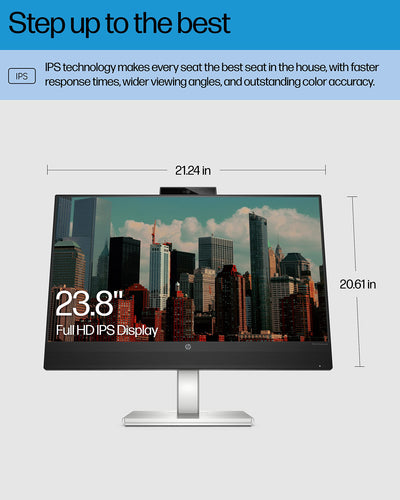 HP M24 Webcam-Monitor, 1080p IPS Display, 75Hz Refresh Rate, 23.8' Computer-Screen, 5MP-Camera with 2 Mics & Speakers, Always-On Blue Light Filter, Adjustable Stand, USB-C & HDMI, VESA-Mounting (2022)