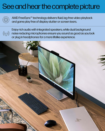 HP M24 Webcam-Monitor, 1080p IPS Display, 75Hz Refresh Rate, 23.8' Computer-Screen, 5MP-Camera with 2 Mics & Speakers, Always-On Blue Light Filter, Adjustable Stand, USB-C & HDMI, VESA-Mounting (2022)