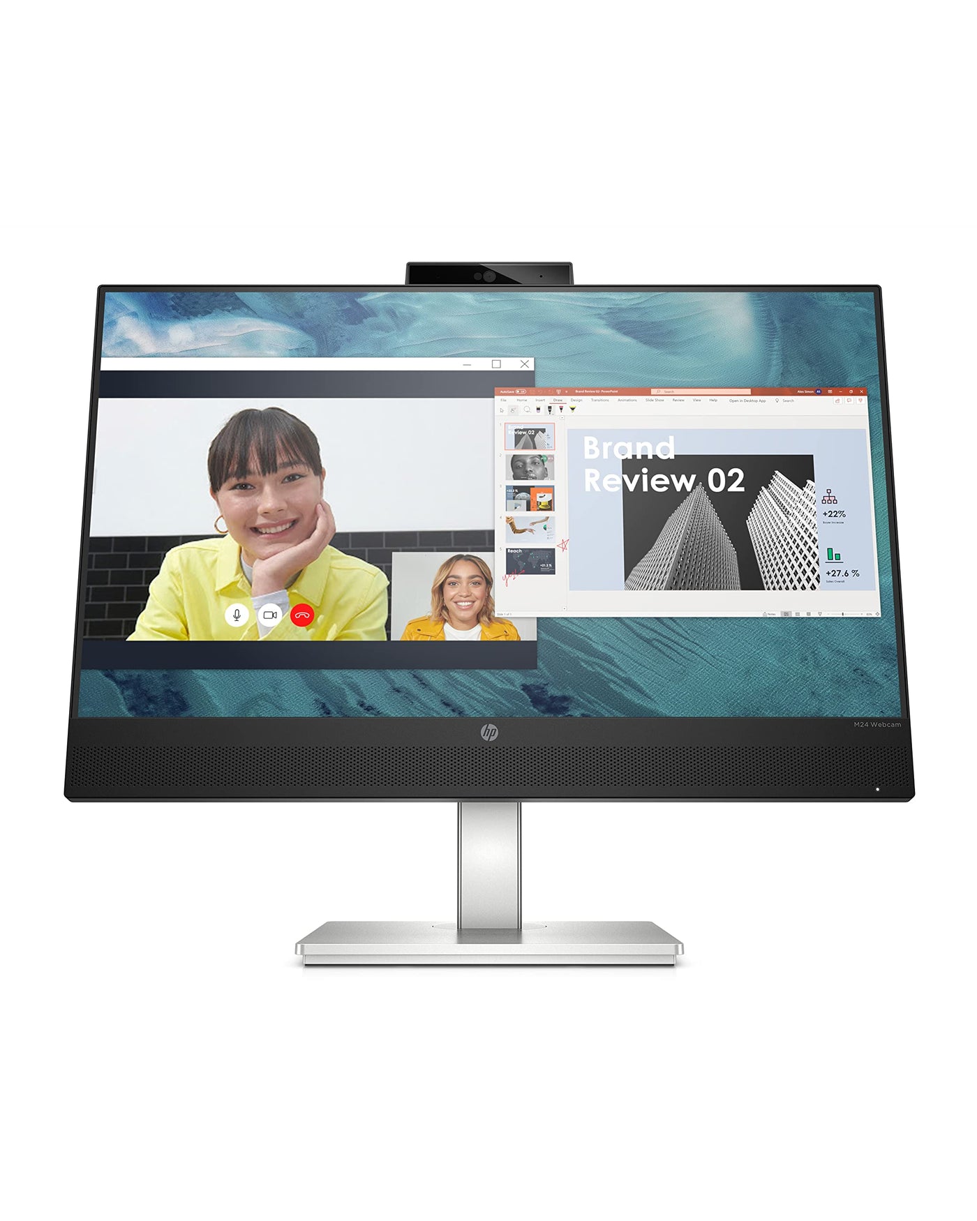 HP M24 Webcam-Monitor, 1080p IPS Display, 75Hz Refresh Rate, 23.8' Computer-Screen, 5MP-Camera with 2 Mics & Speakers, Always-On Blue Light Filter, Adjustable Stand, USB-C & HDMI, VESA-Mounting (2022)