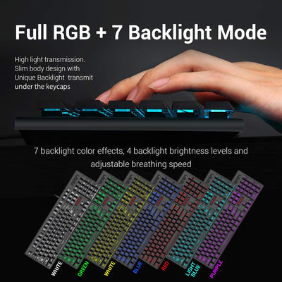 Redragon S107 Gaming Keyboard and Mouse Combo Large Mouse Pad Mechanical Feel RGB Backlit 3200 DPI Mouse for Windows PC (Keyboard Mouse Mousepad Set)